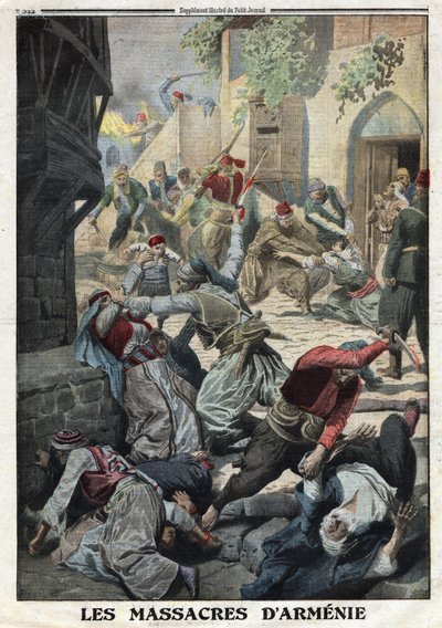 Eerste Wereldoorlog, Armeense Genocide, Vernietiging van de Armeense bevolking door Ottomaanse Turken, Illustratie uit de Franse krant Le Petite Journal, 12 december door Anonymous Anonymous