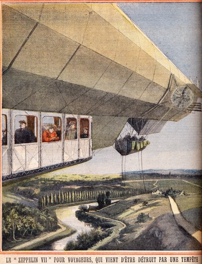 Zeppelin VII voor reizigers die net is vernietigd door een storm. Gravure in 