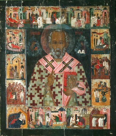 Sint Nicolaas met scènes uit zijn leven, 16e eeuw door Anonymous Russian icon painter
