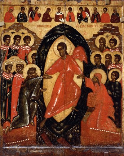 De afdaling naar de hel met Deesis en geselecteerde heiligen door Anonymous Russian icon painter
