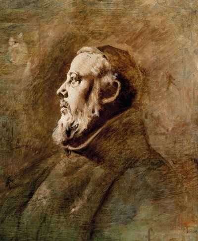 Borstportret van een monnik in profiel door Anselm Feuerbach