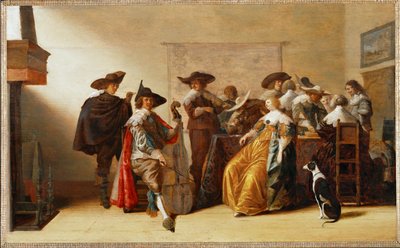 Maatschappelijk tafereel (schilderij op eikenhout) door Anthonie (1601-73) Palamedesz
