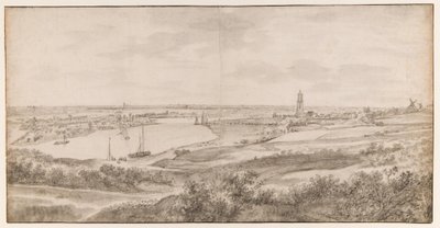 Gezicht op Rhenen vanuit het oosten door Anthonie Waterloo