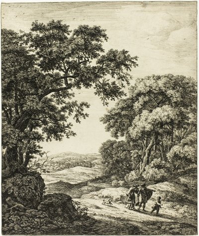 Hagars vertrek, uit zes landschapsonderwerpen uit het Oude Testament door Anthonie Waterloo