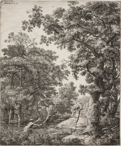 Landschap met Alpheus en Arethusa door Anthonie Waterloo