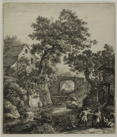 Landschap met Zipphora en haar zoon, uit Zes landschapsonderwerpen uit het Oude Testament door Anthonie Waterloo