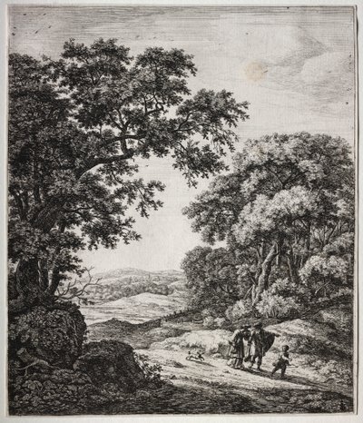 Zes grote staande landschappen met scènes uit het Oude Testament: Abraham stuurt Hagar en Ismaël weg door Anthonie Waterloo