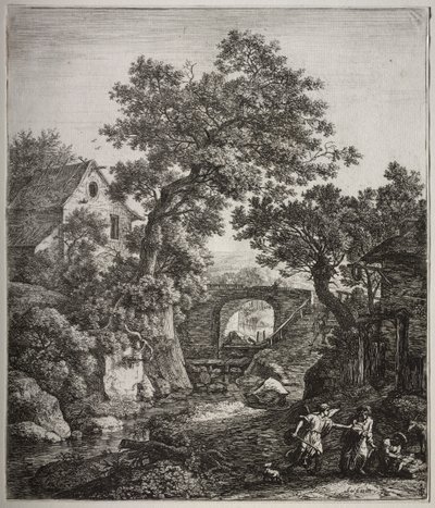 Zes grote staande landschappen met scènes uit het Oude Testament: Zipporah besnijdt haar zoon door Anthonie Waterloo