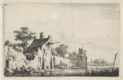 Stadsmuur aan het water door Anthonie Waterloo
