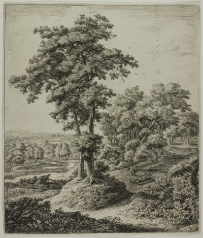 De ontrouwe profeet van Juda, uit Zes grote staande landschappen met scènes uit het Oude Testament door Anthonie Waterloo