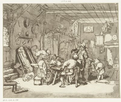 Boereninterieur door Anthonie van den Bos