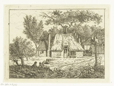 Kar naast boerderij met trapgevel door Anthonie van den Bos
