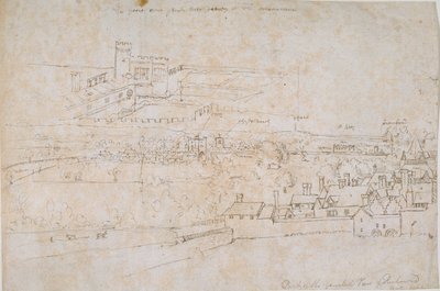Blad met studies van de paleizen van Hampton Court, Richmond en omliggende platteland, ca. 1560s door Anthonis van den Wyngaerde