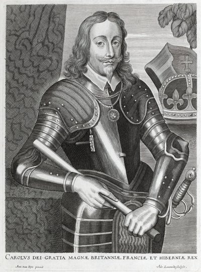 Carolus dei Gratia Magnae Britanniae, Franciae et Hiberniae (lijn gravure) door Anthony van (after) Dyck