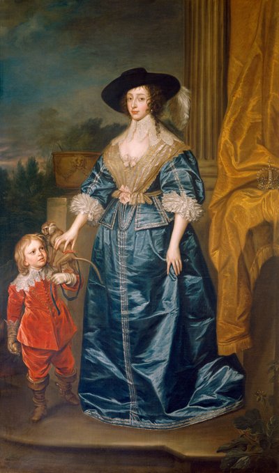 Koningin Henrietta Maria en de Dwerg Sir Jeffrey Hudson door Anthony van (after) Dyck