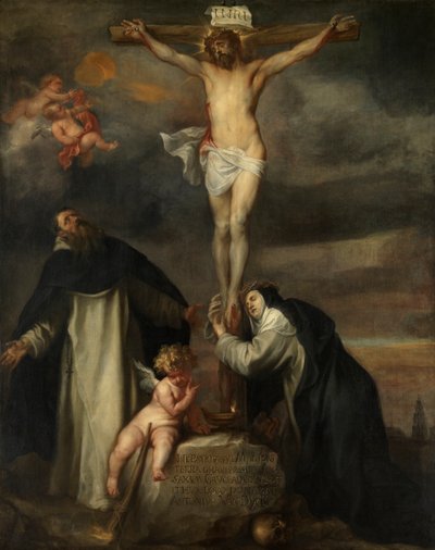 Christus aan het kruis met Sint-Catharina van Siena, Sint-Dominicus en een engel door Anthony van Dyck