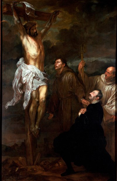Francesco Orero aanbidt het kruis in aanwezigheid van Sint Franciscus en Sint Bernardus door Anthony van Dyck