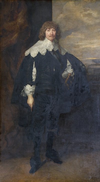 Portret van William Cavendish, aangepast met blauwe sjerp door Anthony van Dyck