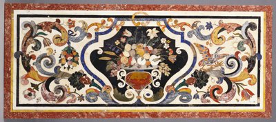 Een Florentijnse pietra dura tafelblad gecentreerd door een schaal met fruit en bloemen door Antoine Auguste Ernest Herbert or Hebert