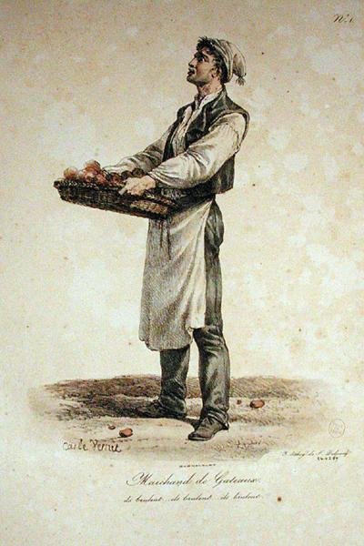 De Taartverkoper, nummer 1 uit de serie De Kreten van Parijs, gegraveerd door Francois Seraphin Delpech (1778-1825) door Antoine Charles Horace Vernet