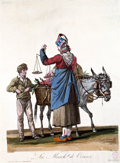 De kersenverkoper, gegraveerd door Philibert Louis Debucourt (1755-1832) door Antoine Charles Horace Vernet