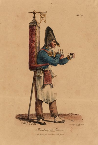 De Tisaneverkoper, nummer 13 uit de serie De Kreten van Parijs, gegraveerd door Francois Seraphin Delpech (1778-1825) door Antoine Charles Horace Vernet