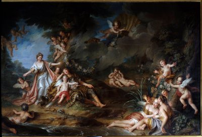 De betoverende Armide die Renaud wil steken zal toegeven aan de Liefde (ook wel "De Slaap van Renaud" genoemd). Illustratie van een scène uit "De Jeruzalem Bevrijd" (La gerusalemme liberata) door Torquato Tasso (schilderij door Charles Antoine Coypel) door Antoine Coypel