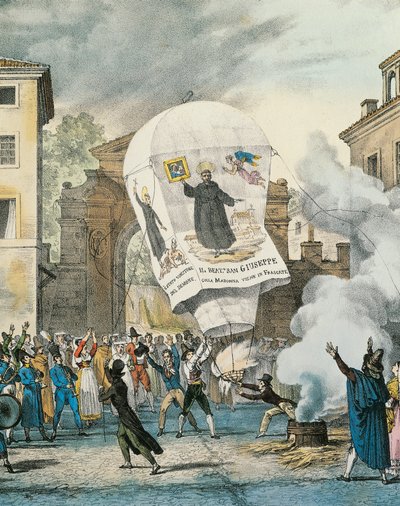 Luchtballon voor San Giuseppe Dag in Rome, door Antoine-Jean-Baptiste Thomas. Detail door Antoine Jean Baptiste Thomas