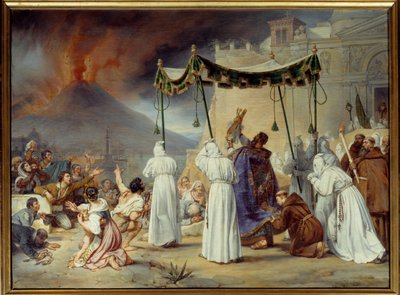 Processie van Sint Januarius naar Napels tijdens een uitbarsting van de Vesuvius door Antoine Jean Baptiste Thomas