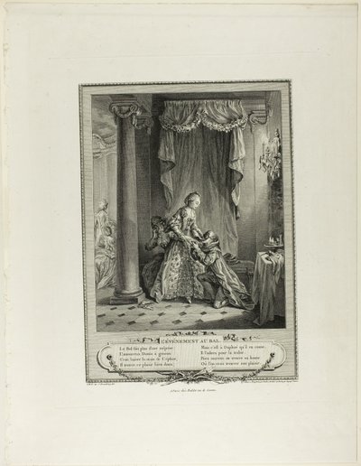 De gebeurtenis op het bal, uit Monument du Costume Physique et Moral de la fin du Dix-huitième siècle door Antoine Jean Duclos