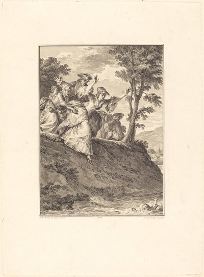 Ze rent achter hem aan door Antoine Jean Duclos after Jean Michel Moreau
