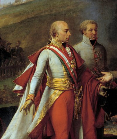 Interview van Napoleon I en Frans II in Sarutschitz in Moravië na de Slag bij Austerlitz, 4/12/1805 (detail) door Antoine Jean Gros