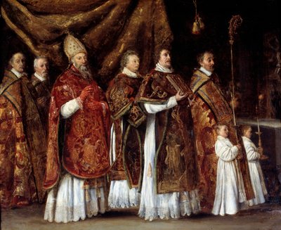 Pontificale mis of een bisschop die naar het altaar stijgt door Antoine Le Nain