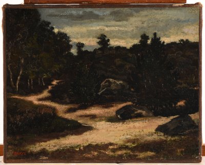 Frans: Chemin sableux en forêt de Fontainebleau door Antoine Louis Barye