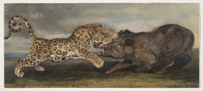 Luipaard in Gevecht met een Wild Zwijn door Antoine Louis Barye