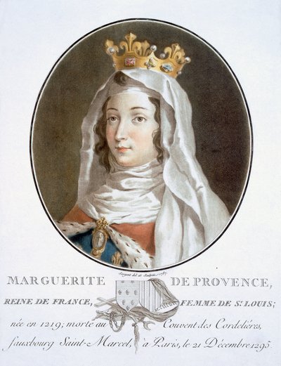 Marguerite de Provence, uit Portraits des grands hommes, femmes illustres, et sujets mémorables de France, gegraveerd en gedrukt in kleuren, uitgegeven door Pierre Blin, 1786-92, Parijs door Antoine Louis Francois Sergent Marceau