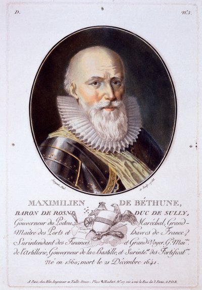 Maximilien de Bethune, Baron de Rosni en Duc de Sully, uit Portretten van grote mannen, beroemde vrouwen en gedenkwaardige onderwerpen van Frankrijk, gegraveerd en gedrukt in kleuren, uitgegeven door Pierre Blin, 1786-92, Parijs door Antoine Louis Francois Sergent Marceau