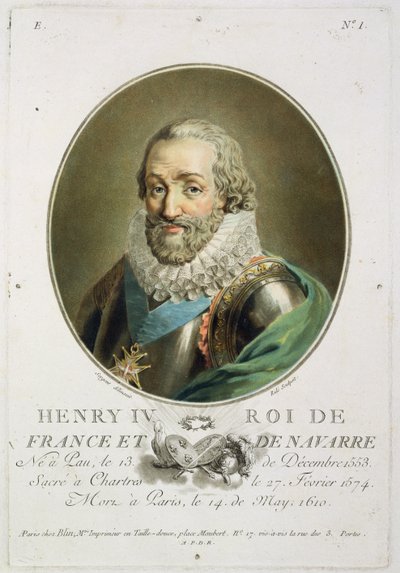 Portret van Hendrik IV, Koning van Frankrijk en Navarra (1553-1610) gegraveerd door Ride door Antoine Louis Francois Sergent Marceau