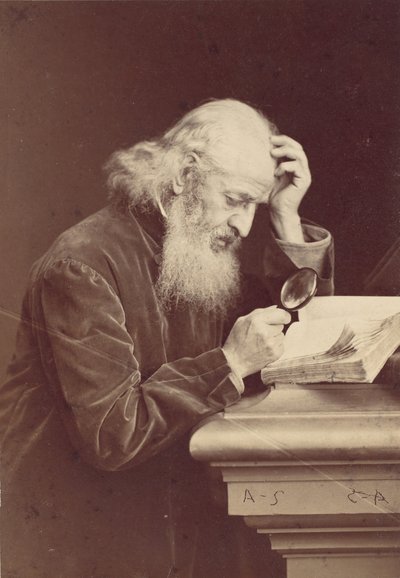 [Bearded Man with Magnifying Glass Examining a Manuscript], 1870s door Antoine Samuel Adam Salomon