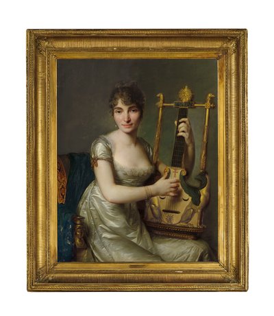 Portret van Madame Larmoyer, Driekwart Lengte, met een Lier door Antoine Vestier