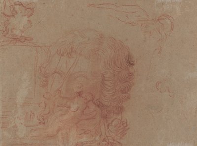 Figureschetsen en een kopie naar een gebeeldhouwd hoofd door Antoine Watteau