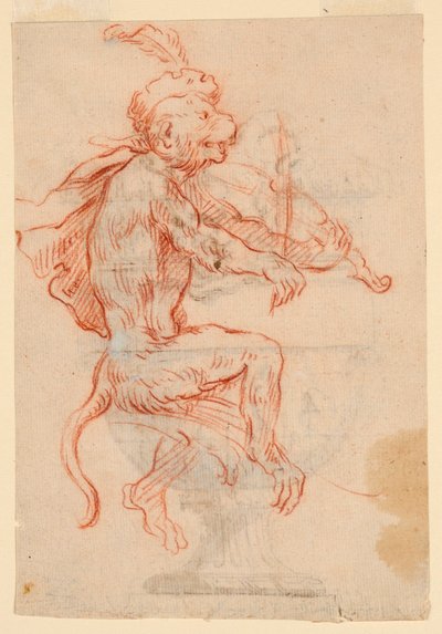 Aap die een Viool Speelt door Antoine Watteau