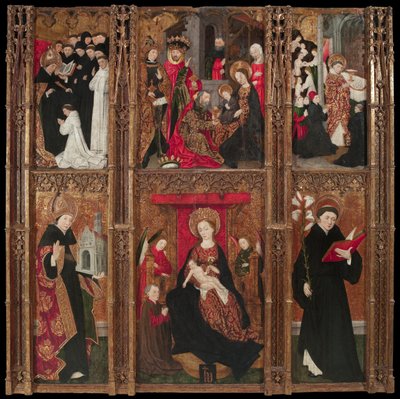 Altaarstuk van de Maagd, de heilige Augustinus en de heilige Nicolaas van Tolentino door Antoine de Lonhy