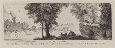 Rivierlandschap met een visser door Antoine de Marcenay de Ghuy
