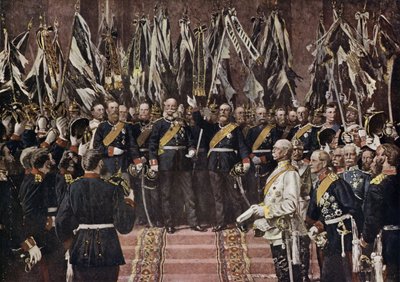 Koning Wilhelm I van Pruisen uitgeroepen tot keizer van een verenigd Duitsland, Versailles, Frankrijk door Anton Alexander von (after) Werner