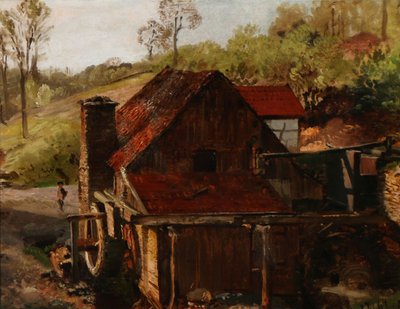 Deens: Zak en Vandmølle Achter een watermolen door Anton Eduard Kieldrup