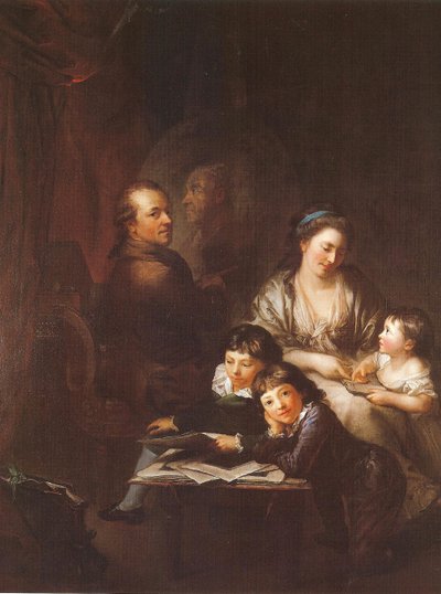 De familie van de kunstenaar voor het portret van Johann Georg Sulzer door Anton Graff