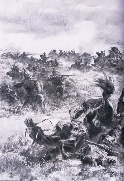 Nederlaag van de 14e Russische Cavaleriebrigade bij Praszysz, uit De Geïllustreerde Geschiedenis van de Wereldoorlog 1914-1915 pub. door Union Berlagsefellfchaft door Anton Hoffman
