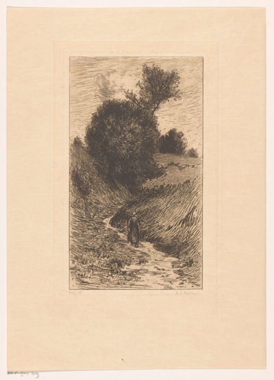 Vrouw op een holle weg door Anton L. Koster (signed by artist)