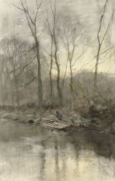 Bosrand aan het water door Anton Mauve